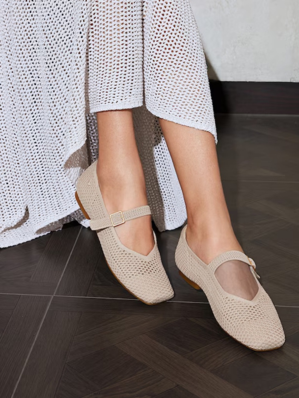 New In Box |VIVAIA | Margo Square-Toe Mary Jane Flats | Almond | 39.5 / US 8.5